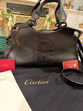 Cartier Marcello Dark Brown Leather Shoulder Bag with shoulder strap